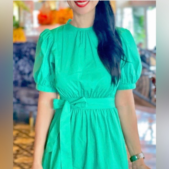 Influence Open Back Tiered Midi Dress Green Puff Sleeve Plus Sz 22 Cruise Vacay - Picture 5 of 14